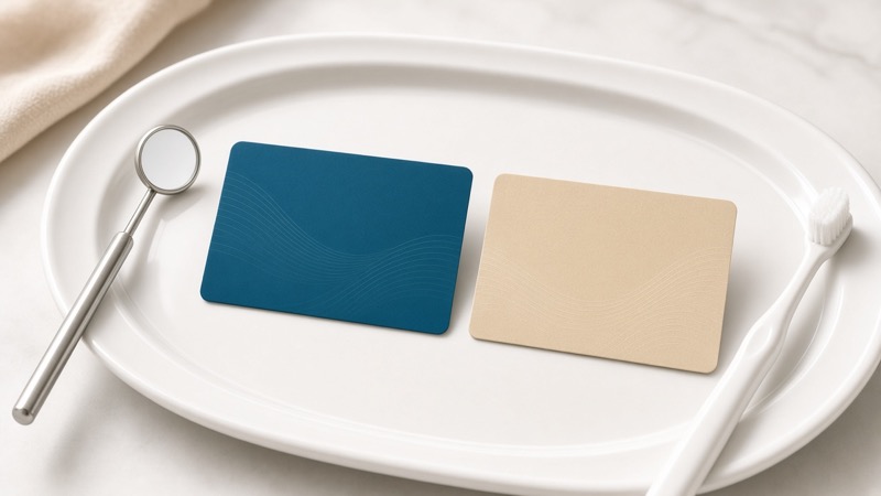 Dental insurance card beside a discount dental plan brochure