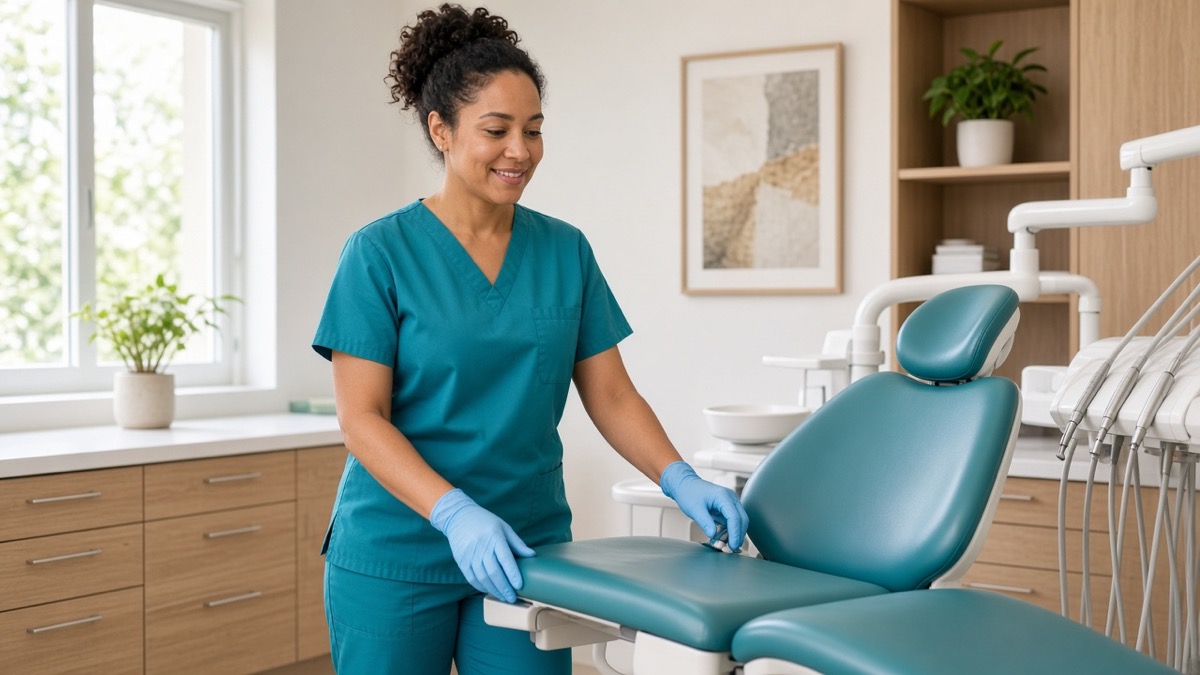 Patient discussing dental treatment costs at a clinic reception desk