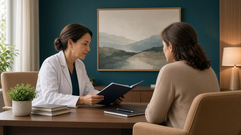 Person checking hospital network status on a phone and insurance card