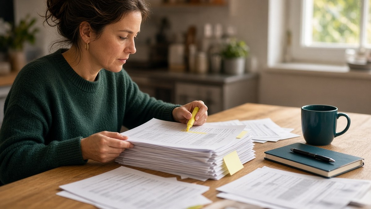 Hospital bill and explanation of benefits paperwork on a desk