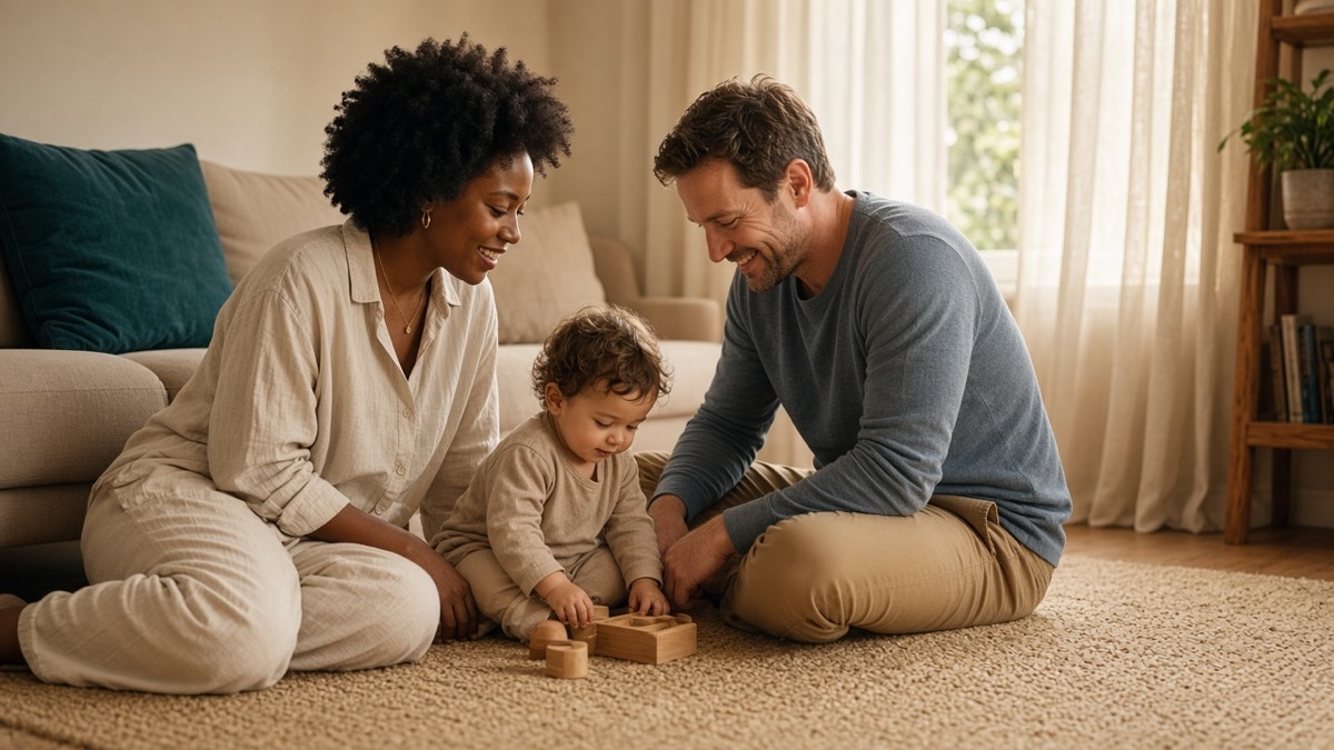 Family discussing life insurance options with policy documents