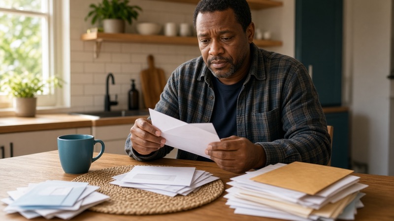 Close-up of itemized medical billing statement with calculator